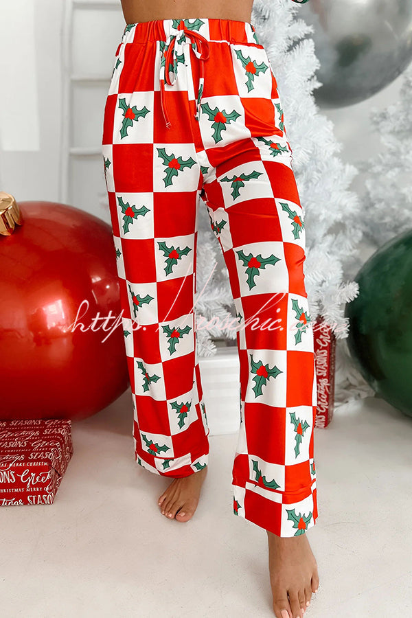 Chenna - Am Weihnachtsmorgen Zuckerstange gedruckt Elastische Taille Pocketed Pyjama Set