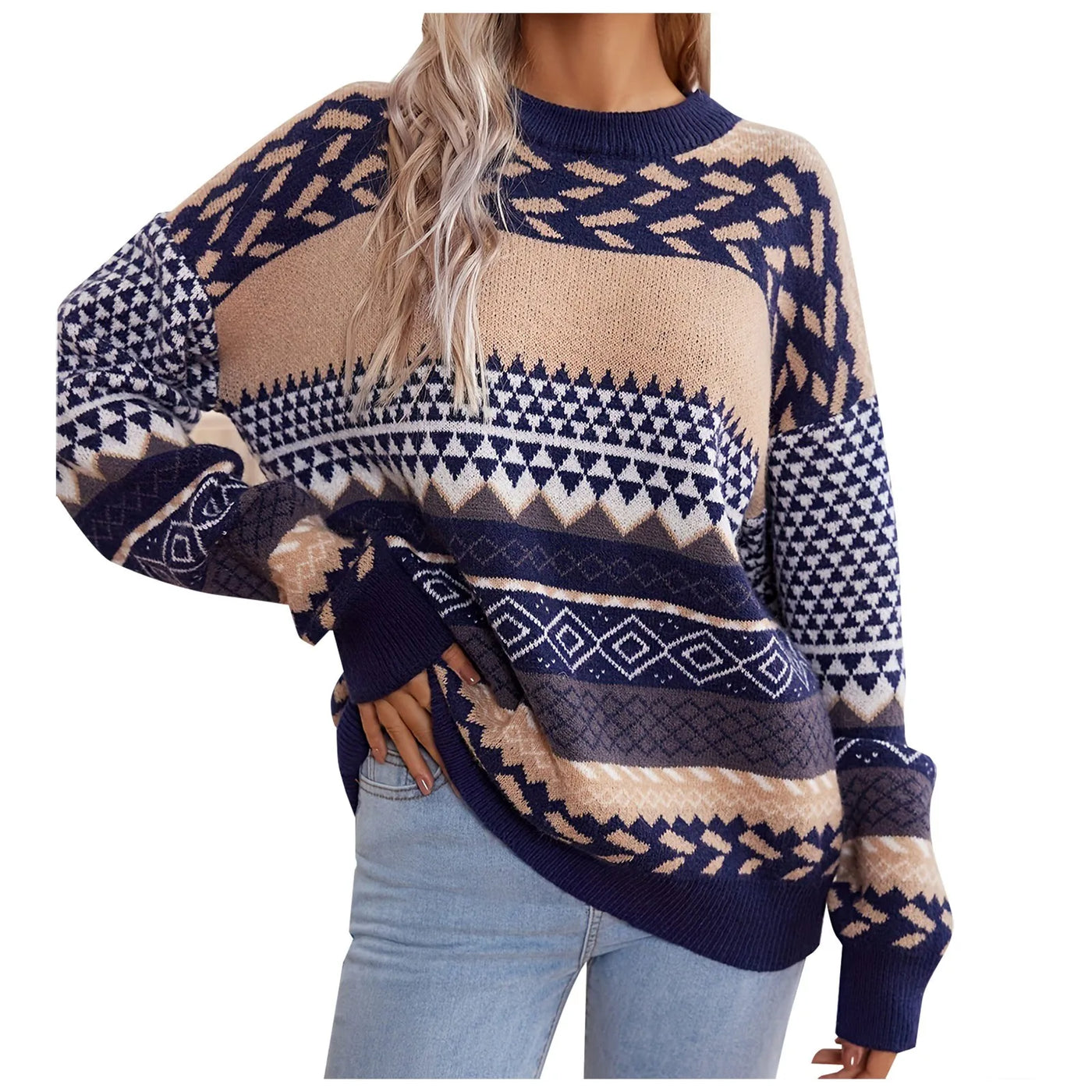 Nina™ | Kontrastreicher Retro-Strickpullover