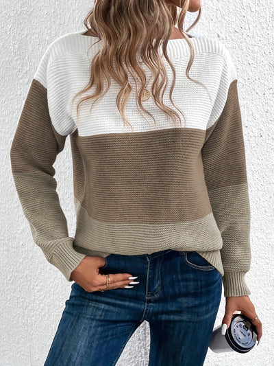 Jenna™ | Eleganter dreifarbiger Patchwork-Pullover