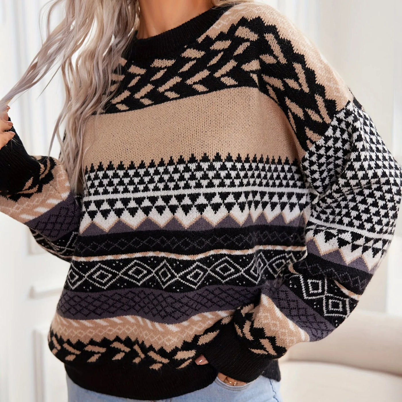 Nina™ | Kontrastreicher Retro-Strickpullover