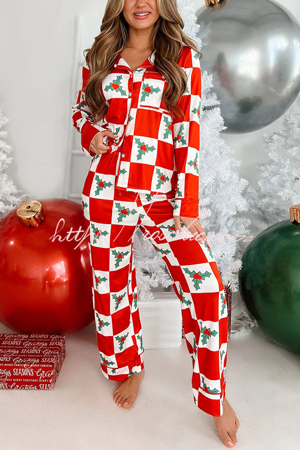 Chenna - Am Weihnachtsmorgen Zuckerstange gedruckt Elastische Taille Pocketed Pyjama Set